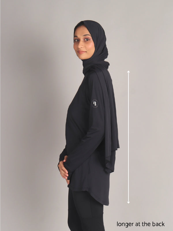 Black Curved Hem Activewear Top