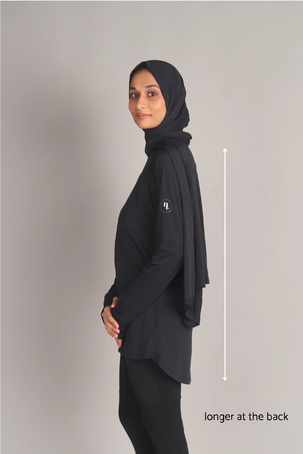 Black Curved Hem Activewear Top