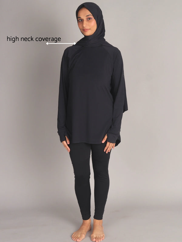Black Curved Hem Activewear Top