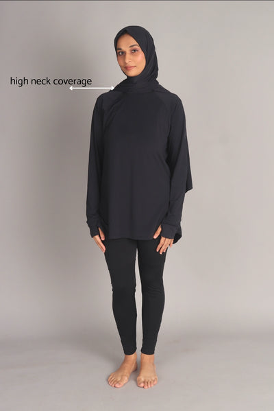 Black Curved Hem Activewear Top