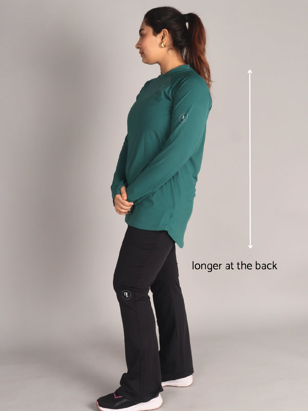 Bottle Green Curved Hem Activewear Top