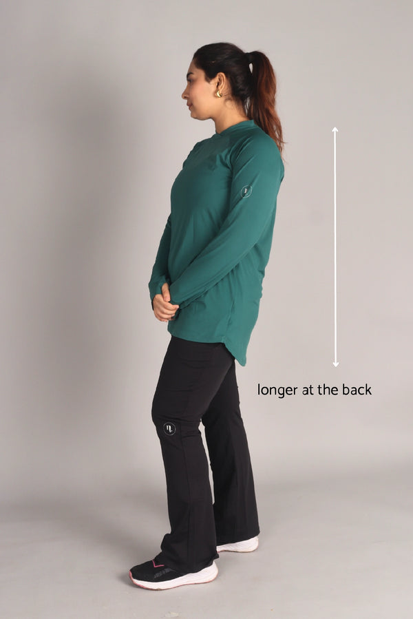 Bottle Green Curved Hem Activewear Top
