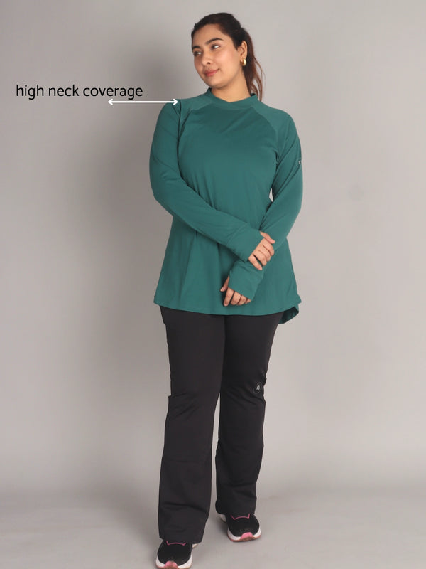 Bottle Green Curved Hem Activewear Top