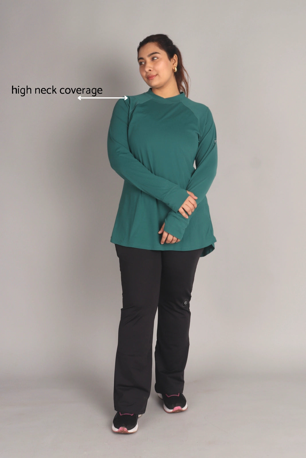 Bottle Green Curved Hem Activewear Top