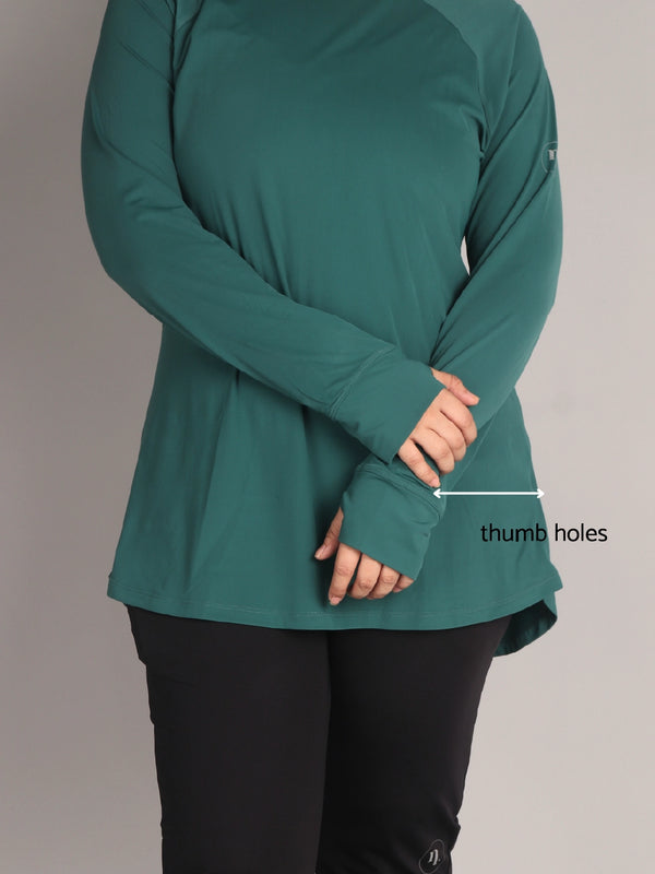 Bottle Green Curved Hem Activewear Top