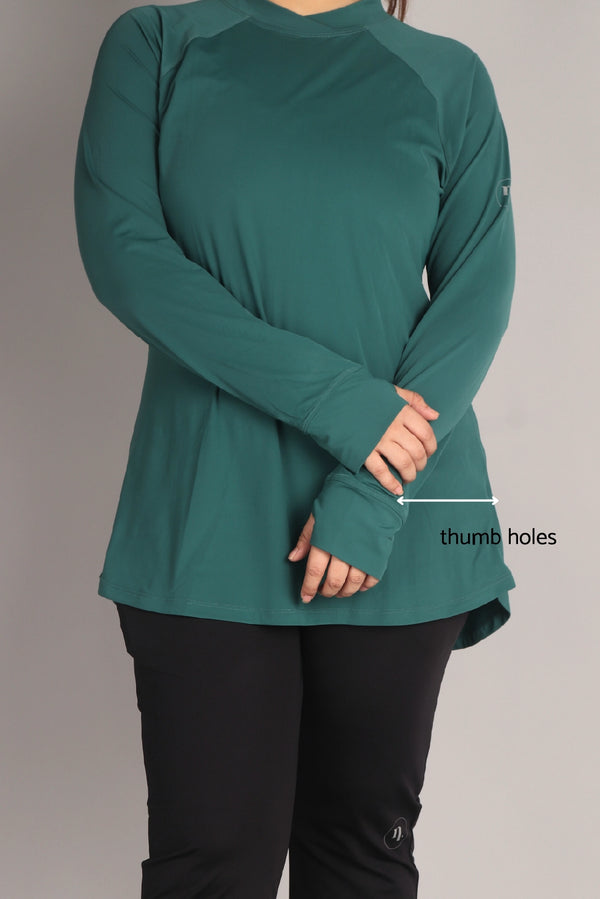 Bottle Green Curved Hem Activewear Top