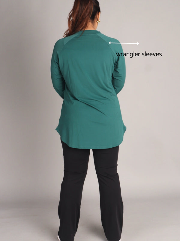 Bottle Green Curved Hem Activewear Top