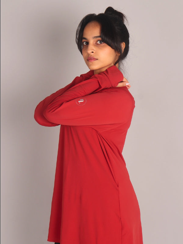 Red Curved Hem Activewear Top