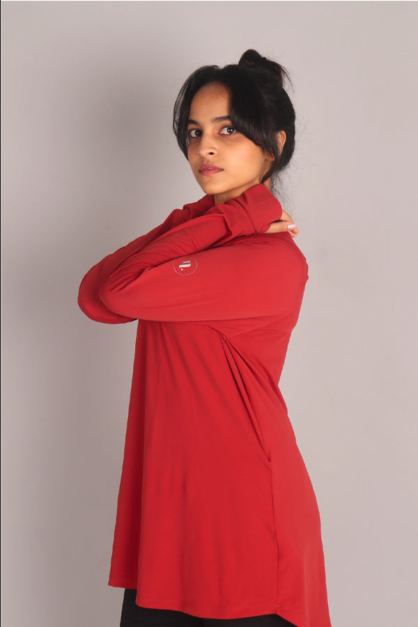 Red Curved Hem Activewear Top