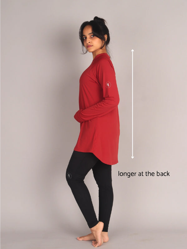 Red Curved Hem Activewear Top