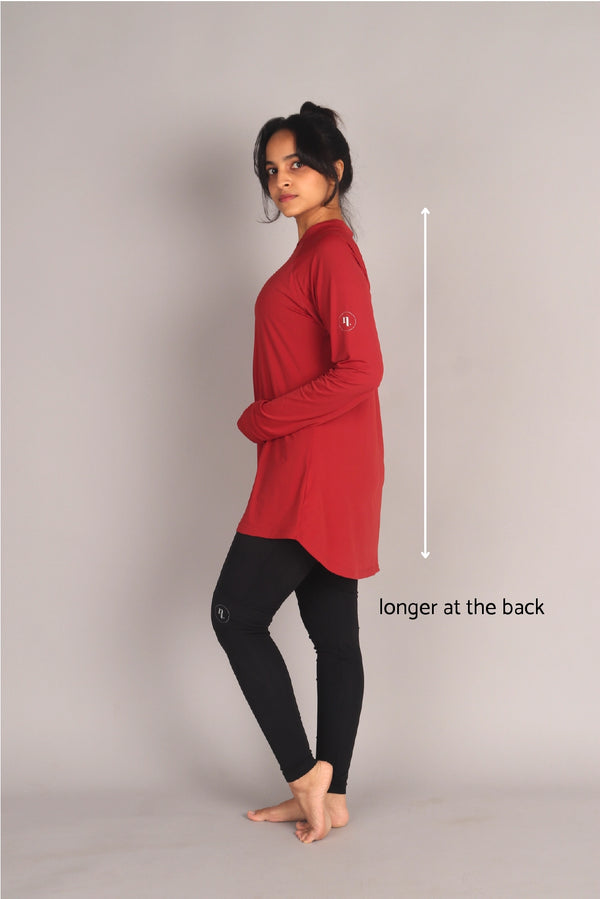 Red Curved Hem Activewear Top